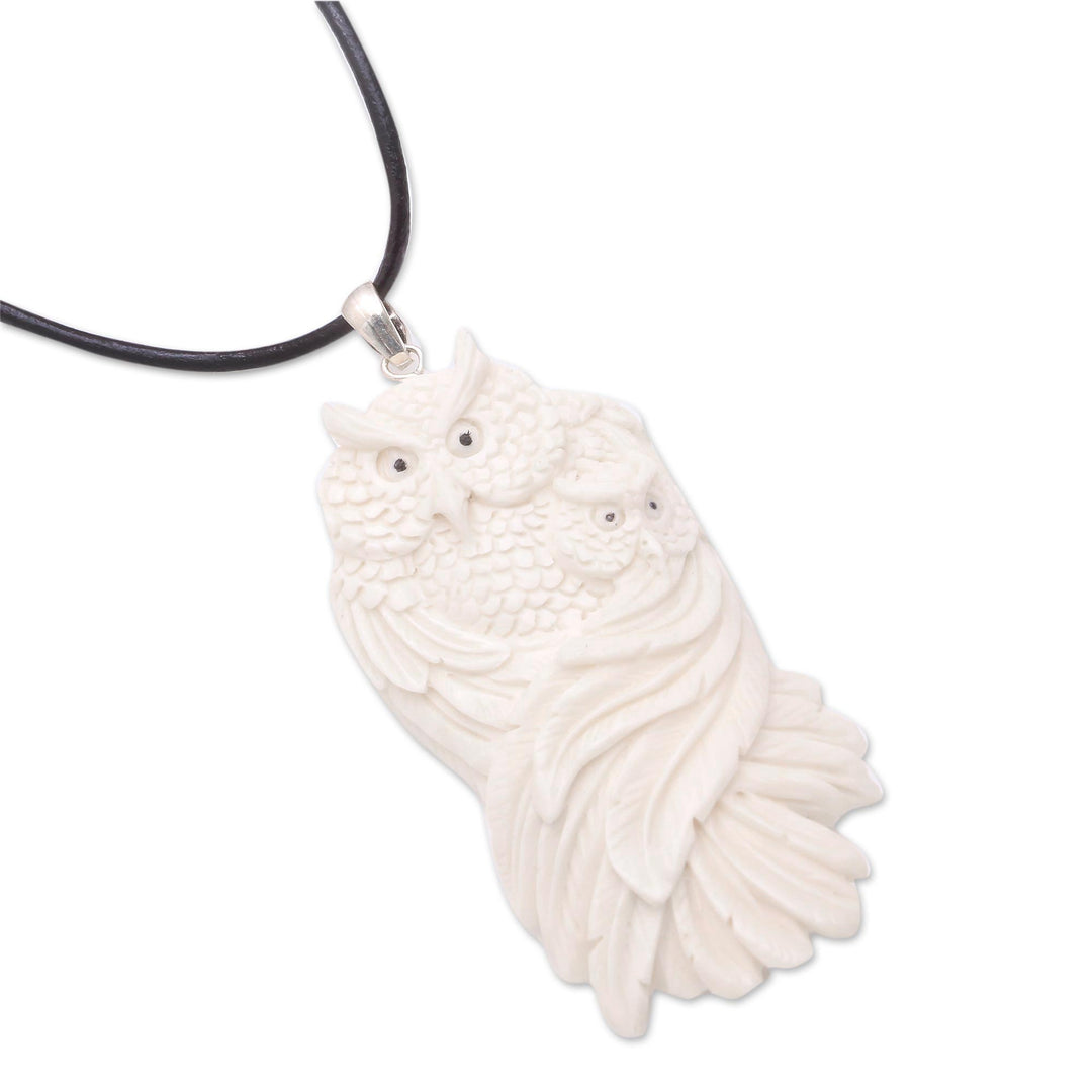 Mother and Child Bone Owl Pendant Necklace from Bali - Owl Affection