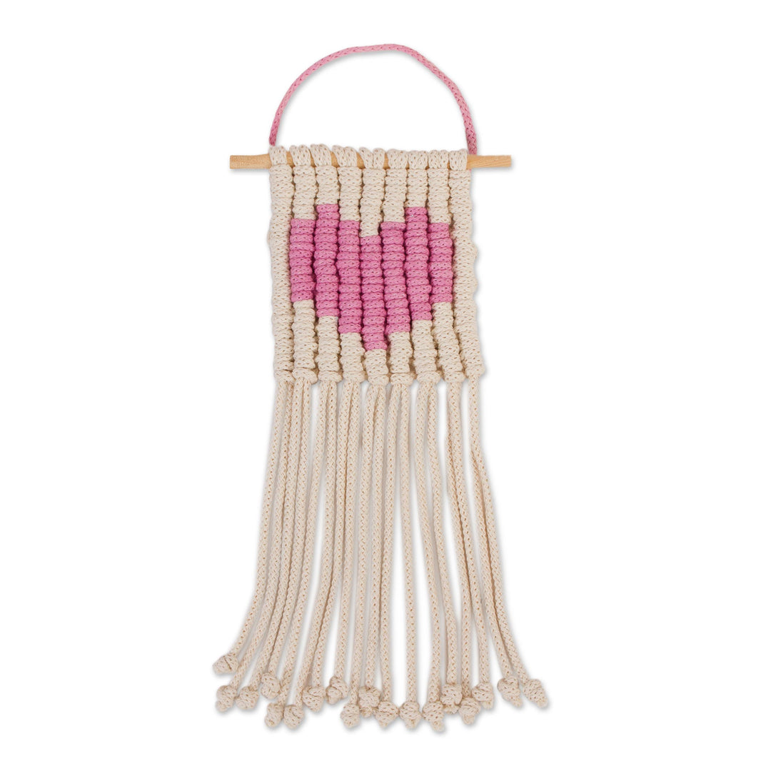 Heart Motif Cotton Wall Hanging in Carnation from Mexico - Loving Vibe in Carnation