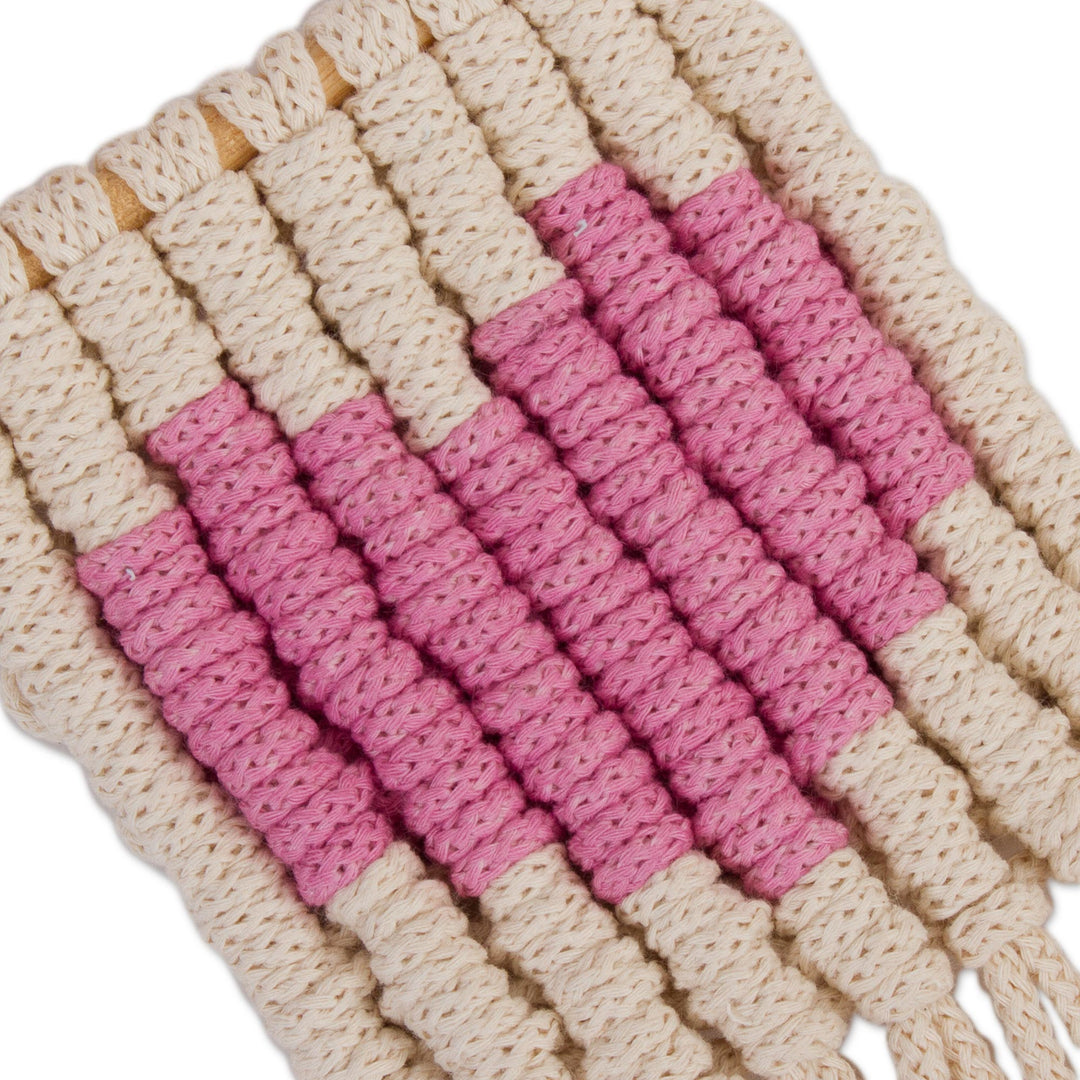 Heart Motif Cotton Wall Hanging in Carnation from Mexico - Loving Vibe in Carnation