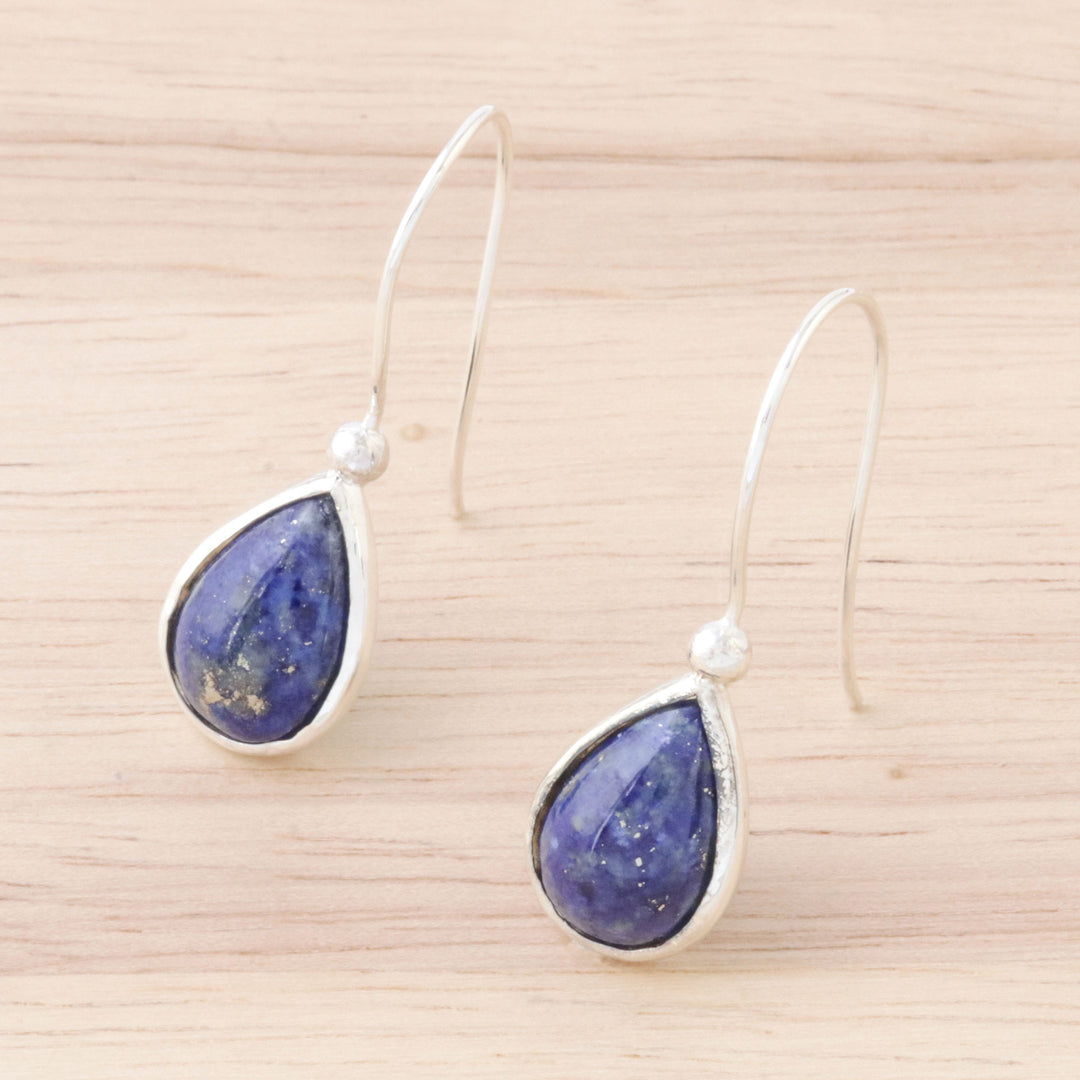Lapis Lazuli and Sterling Silver Teardrop Drop Earrings - Galaxy Drops