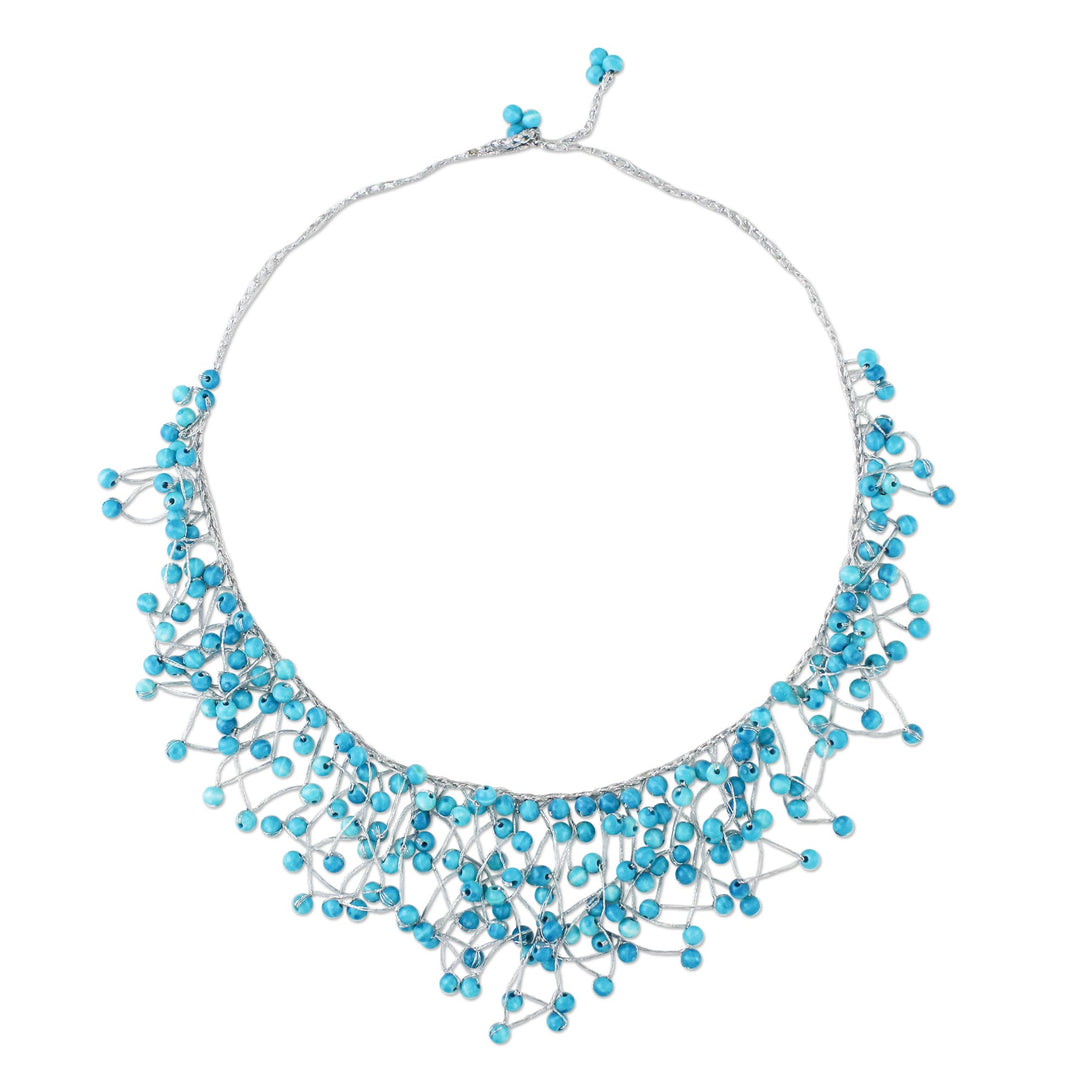 Glass Beaded Waterfall Necklace in Sky Blue from Thailand - Fantasy Rain in Sky Blue