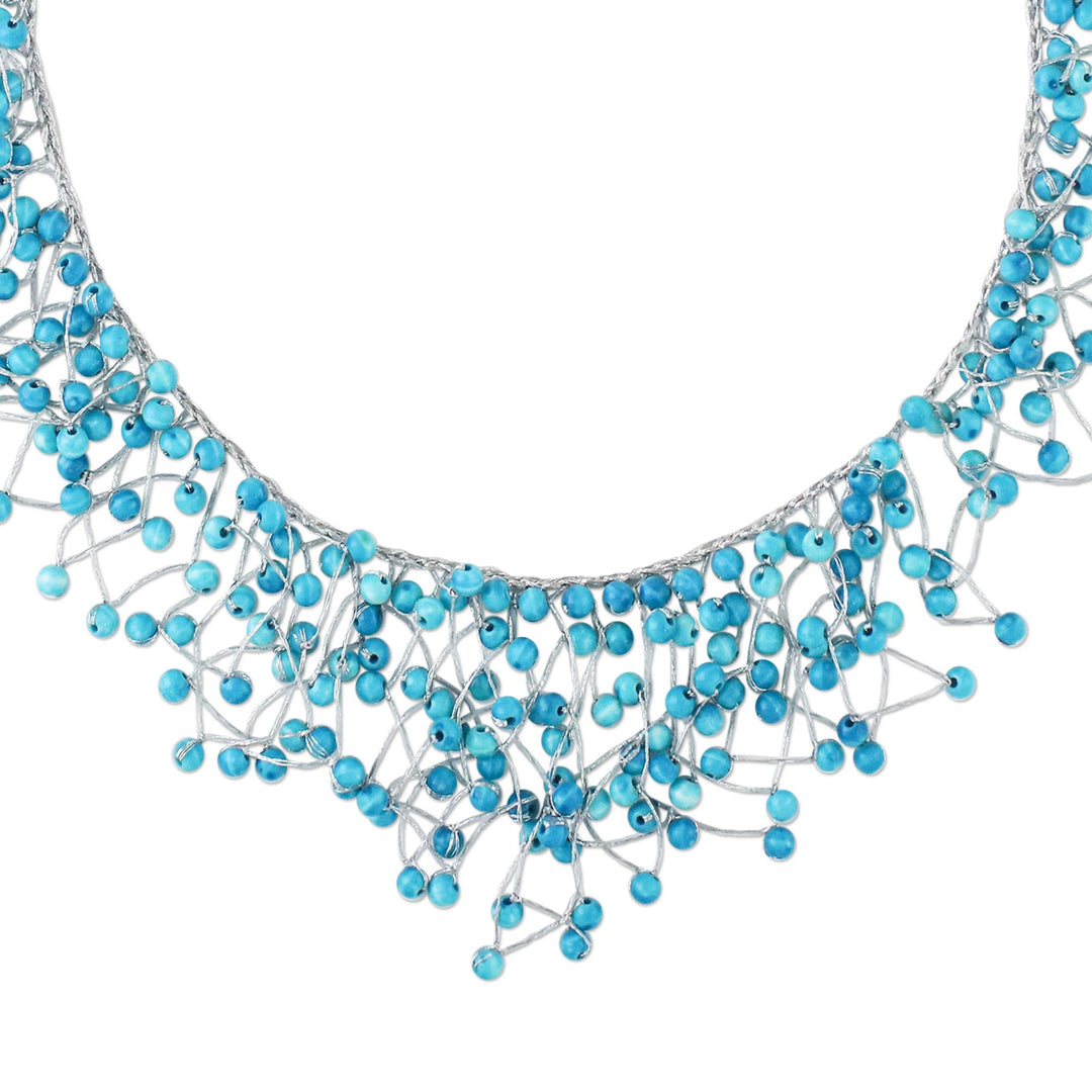 Glass Beaded Waterfall Necklace in Sky Blue from Thailand - Fantasy Rain in Sky Blue