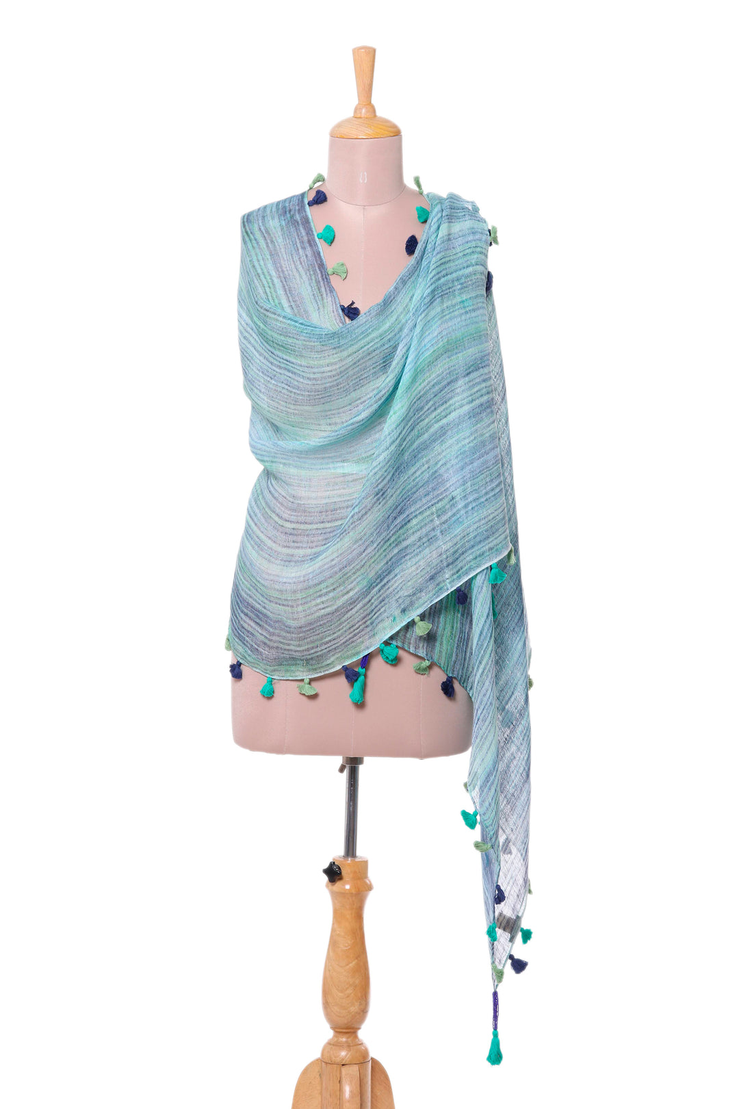 Lightweight Striped Linen Shawl in Blue from India - Bay of Bengal