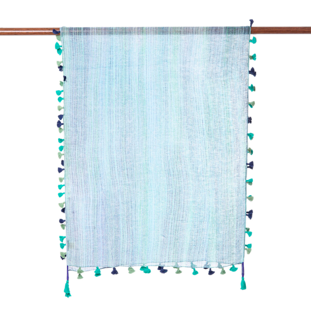 Lightweight Striped Linen Shawl in Blue from India - Bay of Bengal