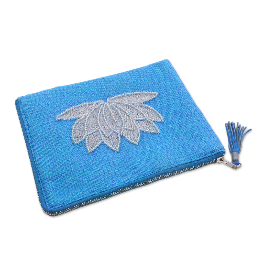 Floral Embellished Jute Coin Purse in Sky Blue from Java - God's Grace in Sky Blue