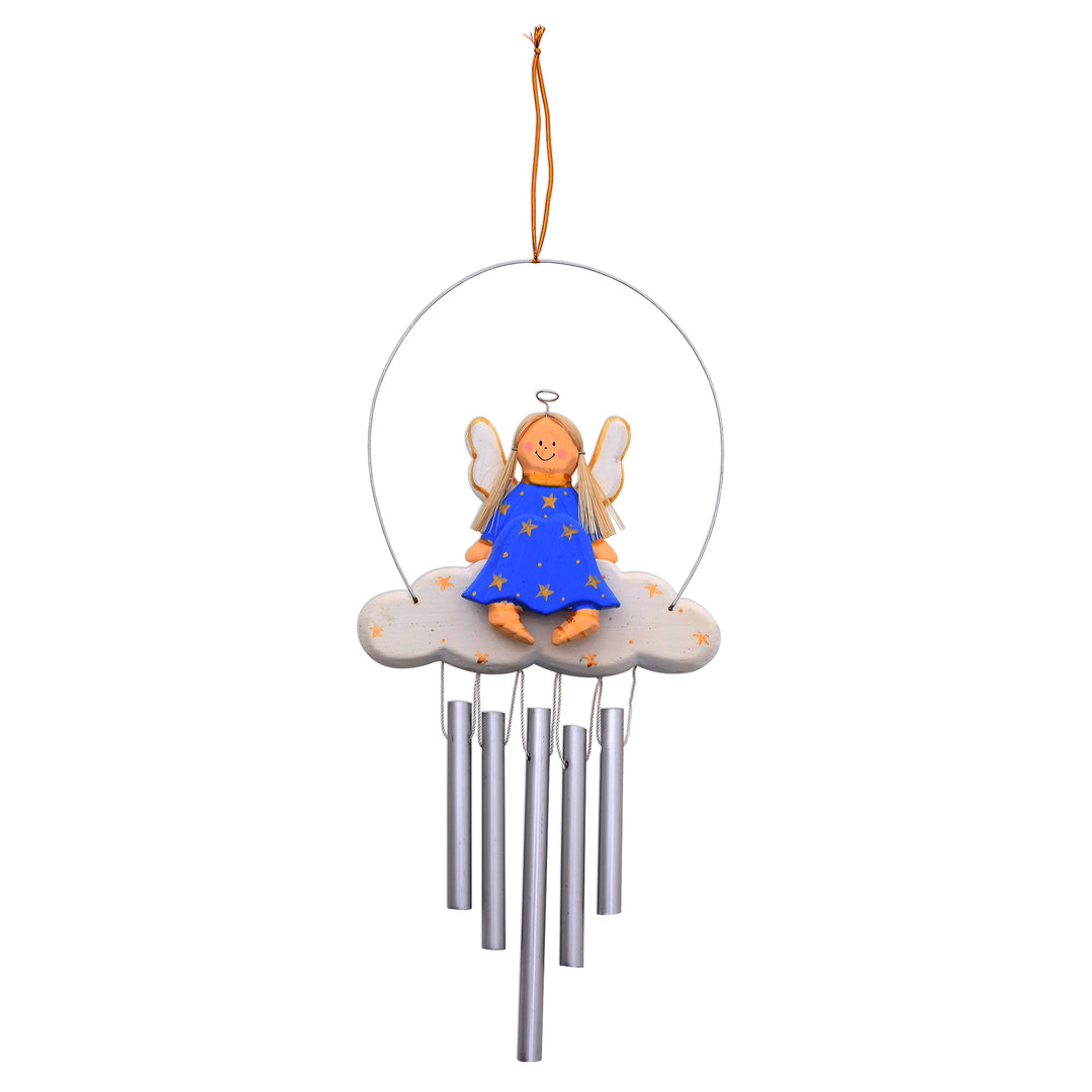 Angel-Themed Wood Wind Chime in Blue from Bali - Angel Tune in Blue