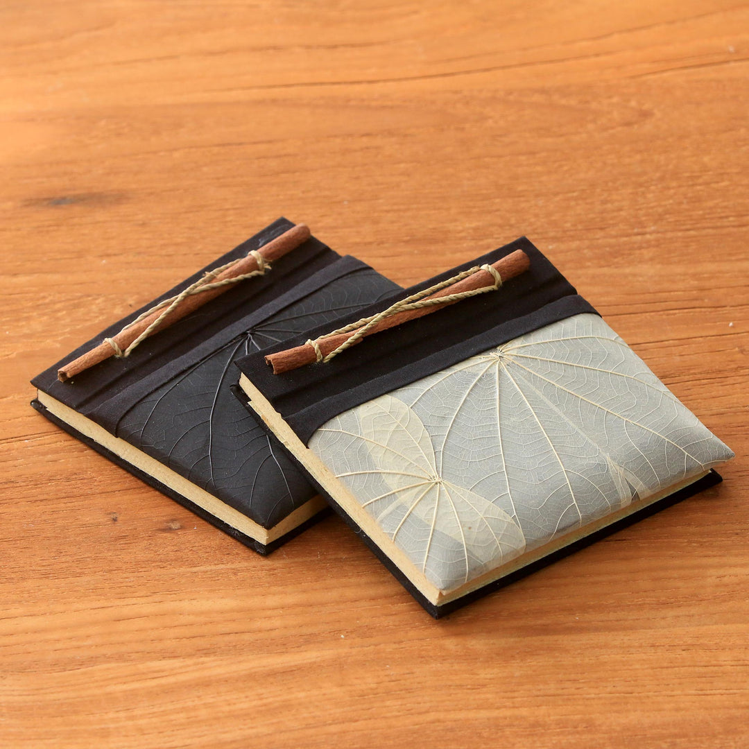 Handmade Banana Bark and Kupu-Kupu Leaf Notebook (Pair) - Autumn Scribble