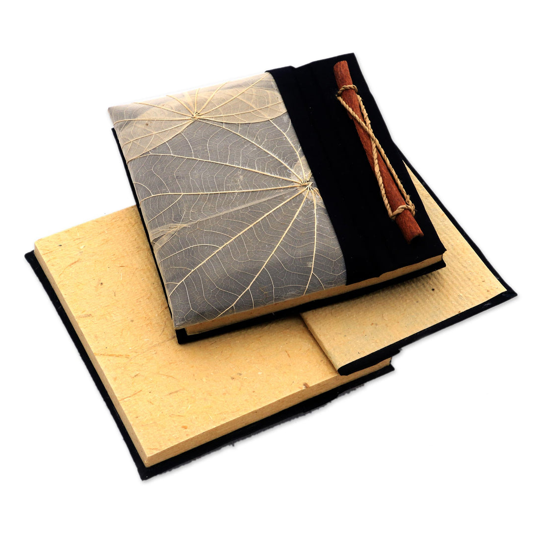 Handmade Banana Bark and Kupu-Kupu Leaf Notebook (Pair) - Autumn Scribble