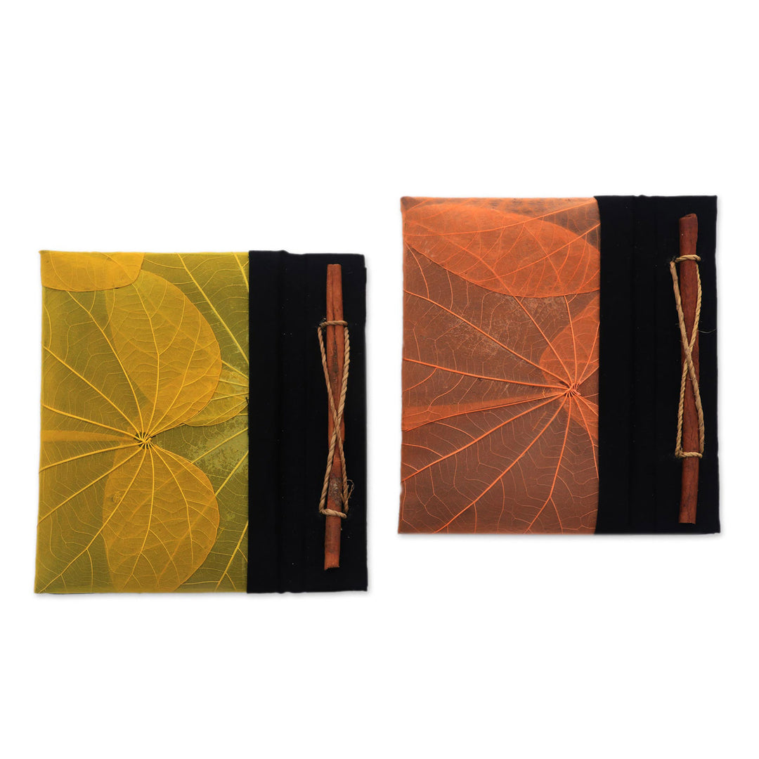 Orange and Yellow Kupu-Kupu Leaf Journals from Bali (Pair) - Orange and Yellow Kupu-Kupu