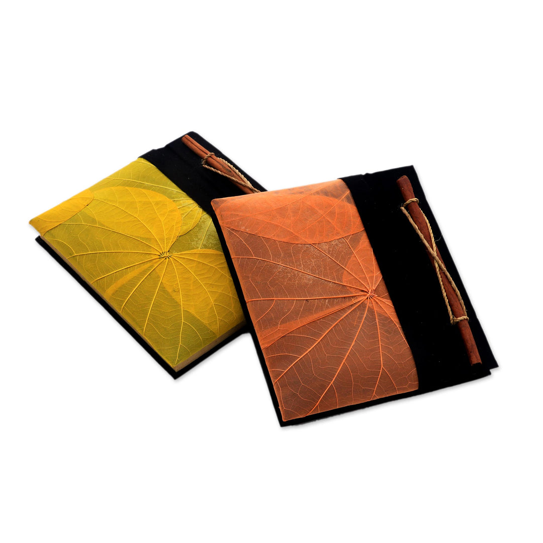 Orange and Yellow Kupu-Kupu Leaf Journals from Bali (Pair) - Orange and Yellow Kupu-Kupu