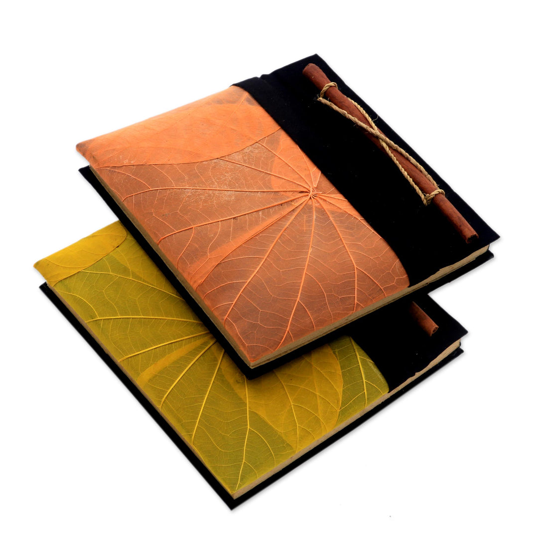 Orange and Yellow Kupu-Kupu Leaf Journals from Bali (Pair) - Orange and Yellow Kupu-Kupu