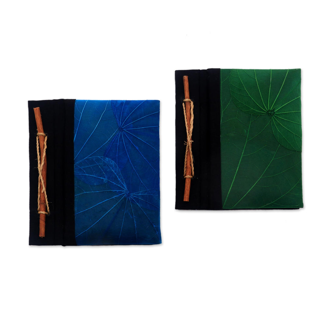 Blue and Green Kupu-Kupu Leaf Journals from Bali (Pair) - Blue and Green Kupu-Kupu