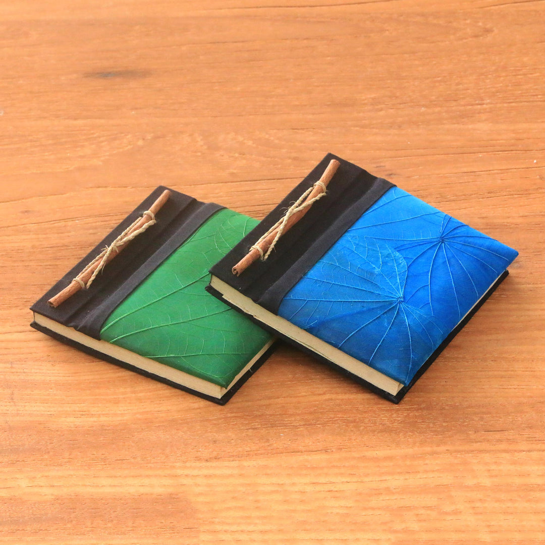 Blue and Green Kupu-Kupu Leaf Journals from Bali (Pair) - Blue and Green Kupu-Kupu