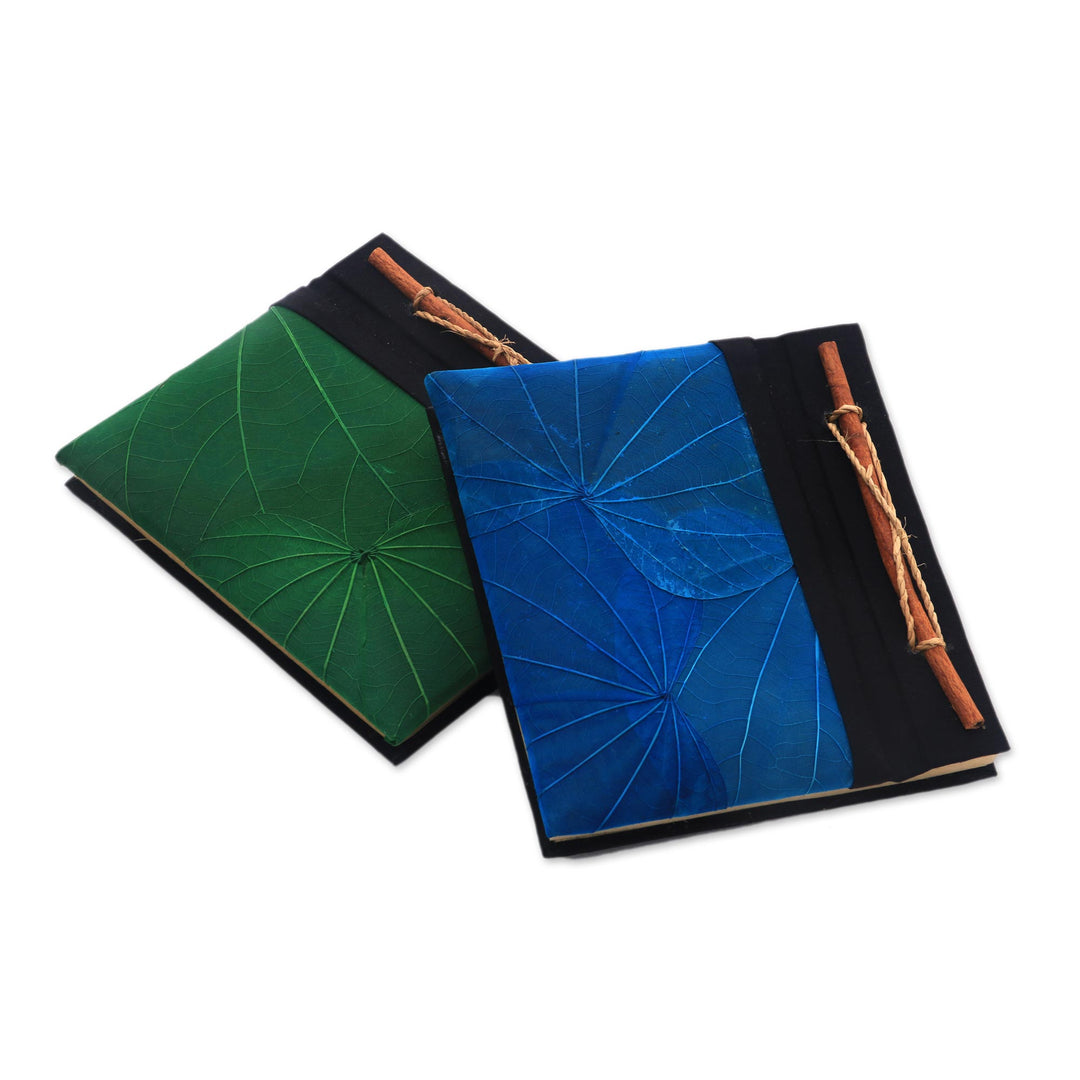 Blue and Green Kupu-Kupu Leaf Journals from Bali (Pair) - Blue and Green Kupu-Kupu