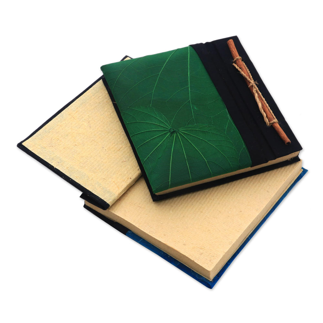 Blue and Green Kupu-Kupu Leaf Journals from Bali (Pair) - Blue and Green Kupu-Kupu