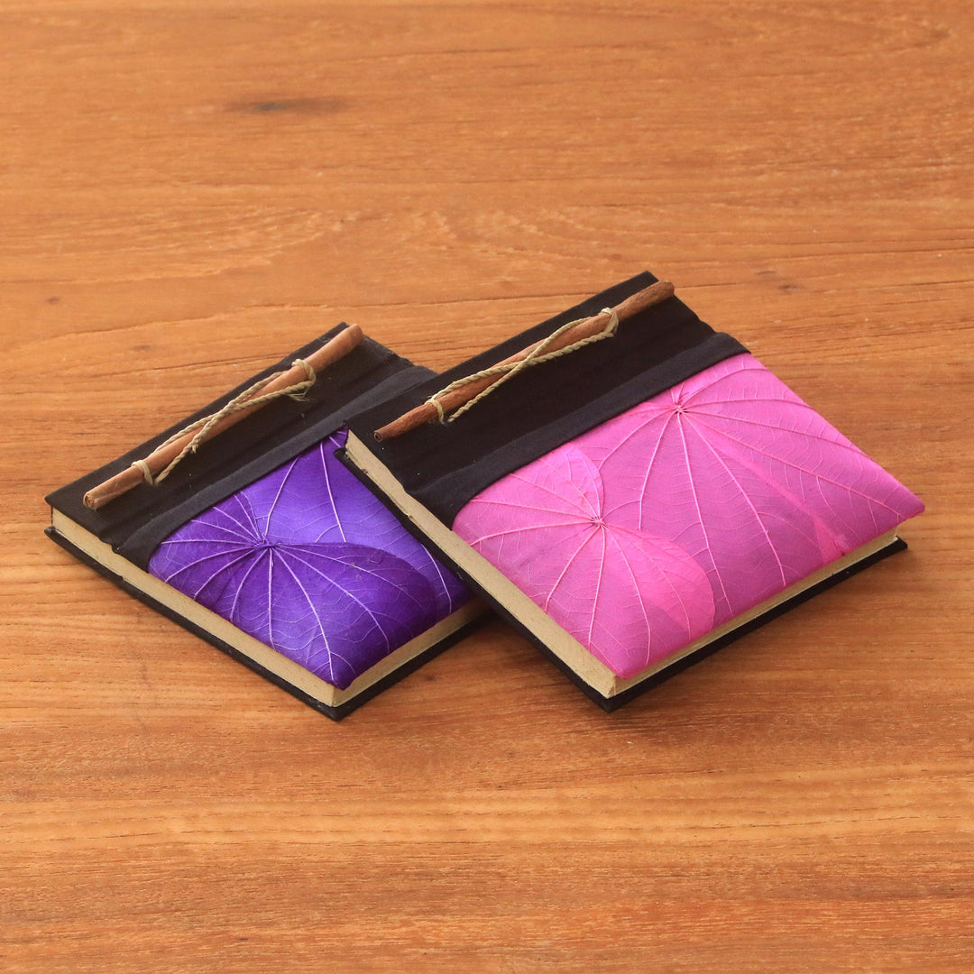 Pink and Purple Kupu-Kupu Leaf Journals from Bali (Pair) - Pink and Purple Kupu-Kupu