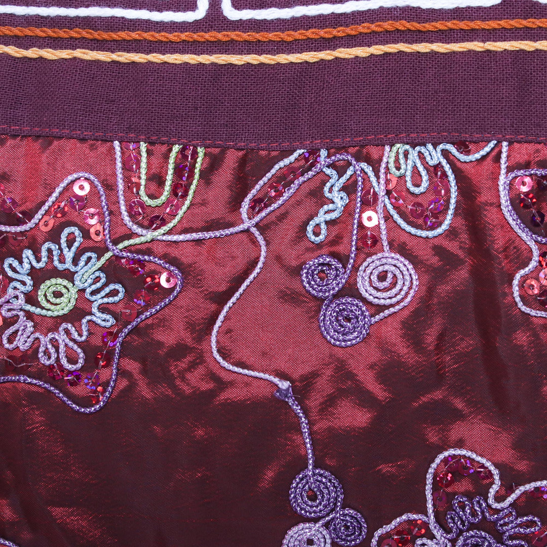 Black and Red Cotton with Floral Pattern Shoulder Bag - Glittering Red Flower