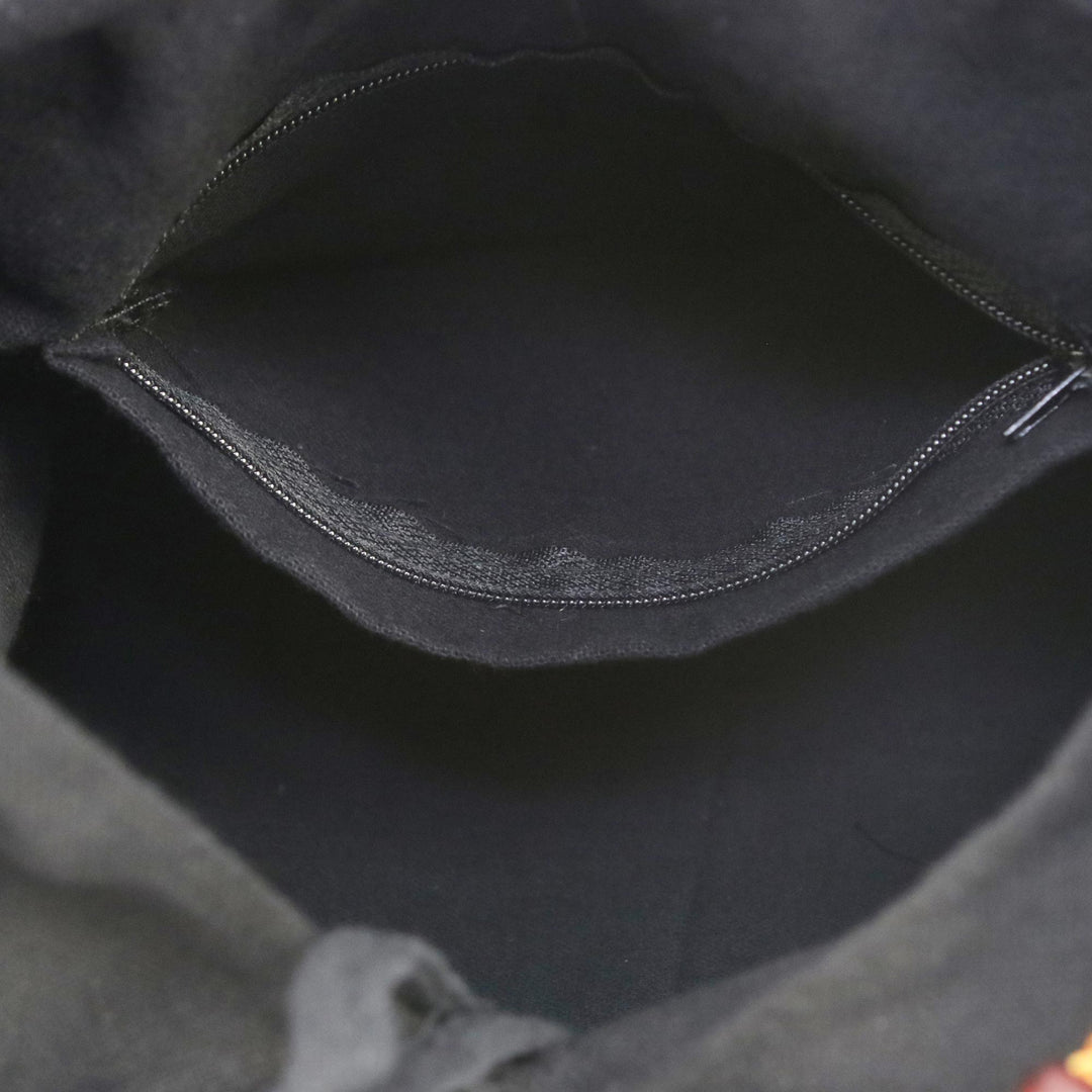 Black and Red Cotton with Floral Pattern Shoulder Bag - Glittering Red Flower