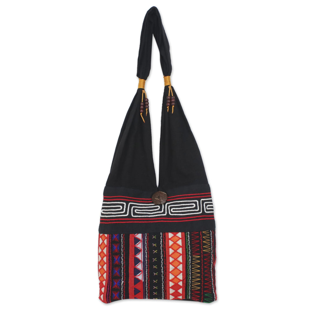 Thai Multicolored Cotton Shoulder Bag with Geometric Motif - Ideal Thai