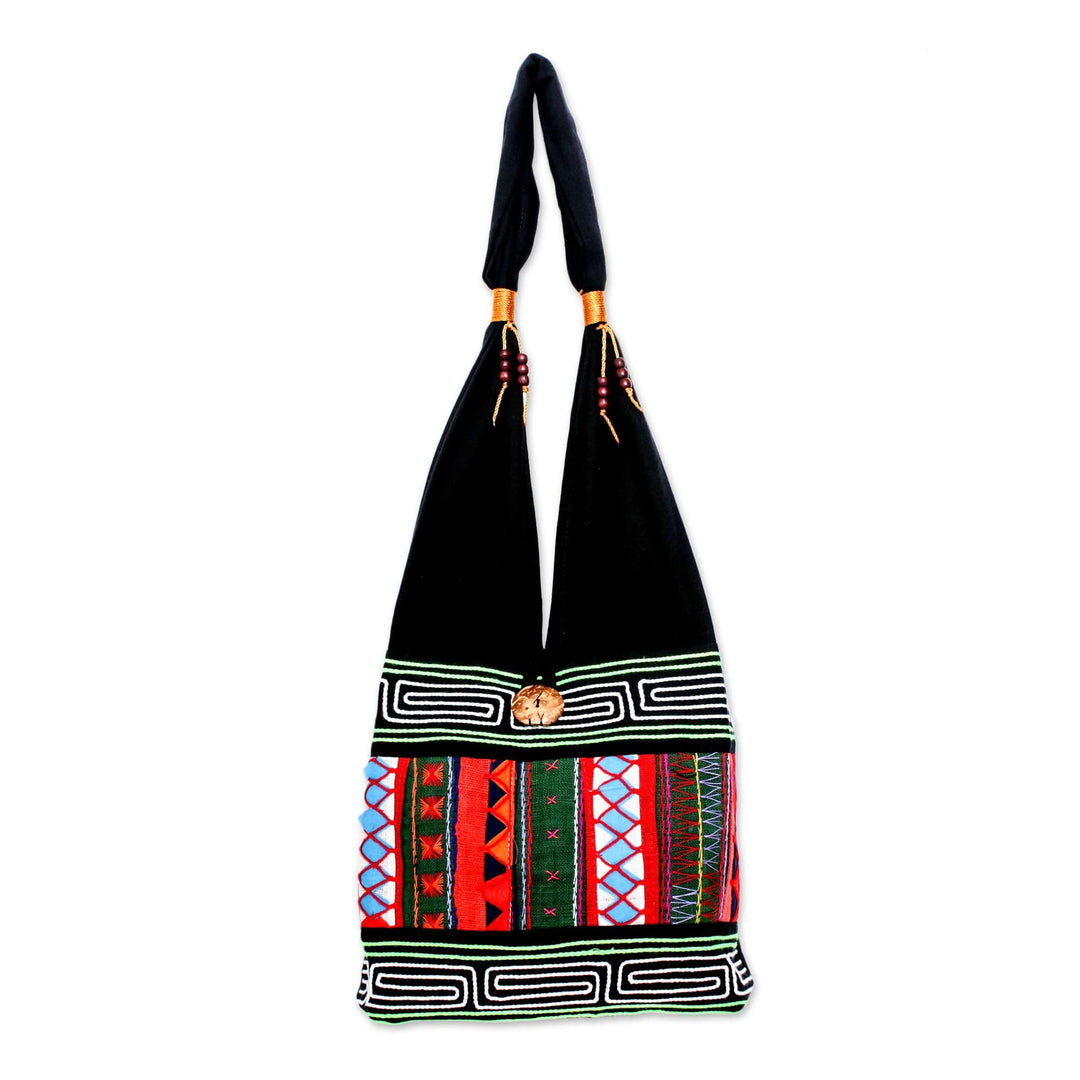 Thai Multicolored Cotton Shoulder Bag with Geometric Motif - Ardent Thai