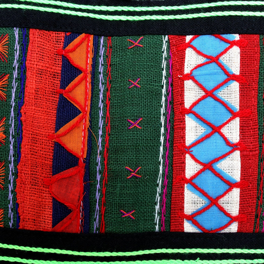 Thai Multicolored Cotton Shoulder Bag with Geometric Motif - Ardent Thai