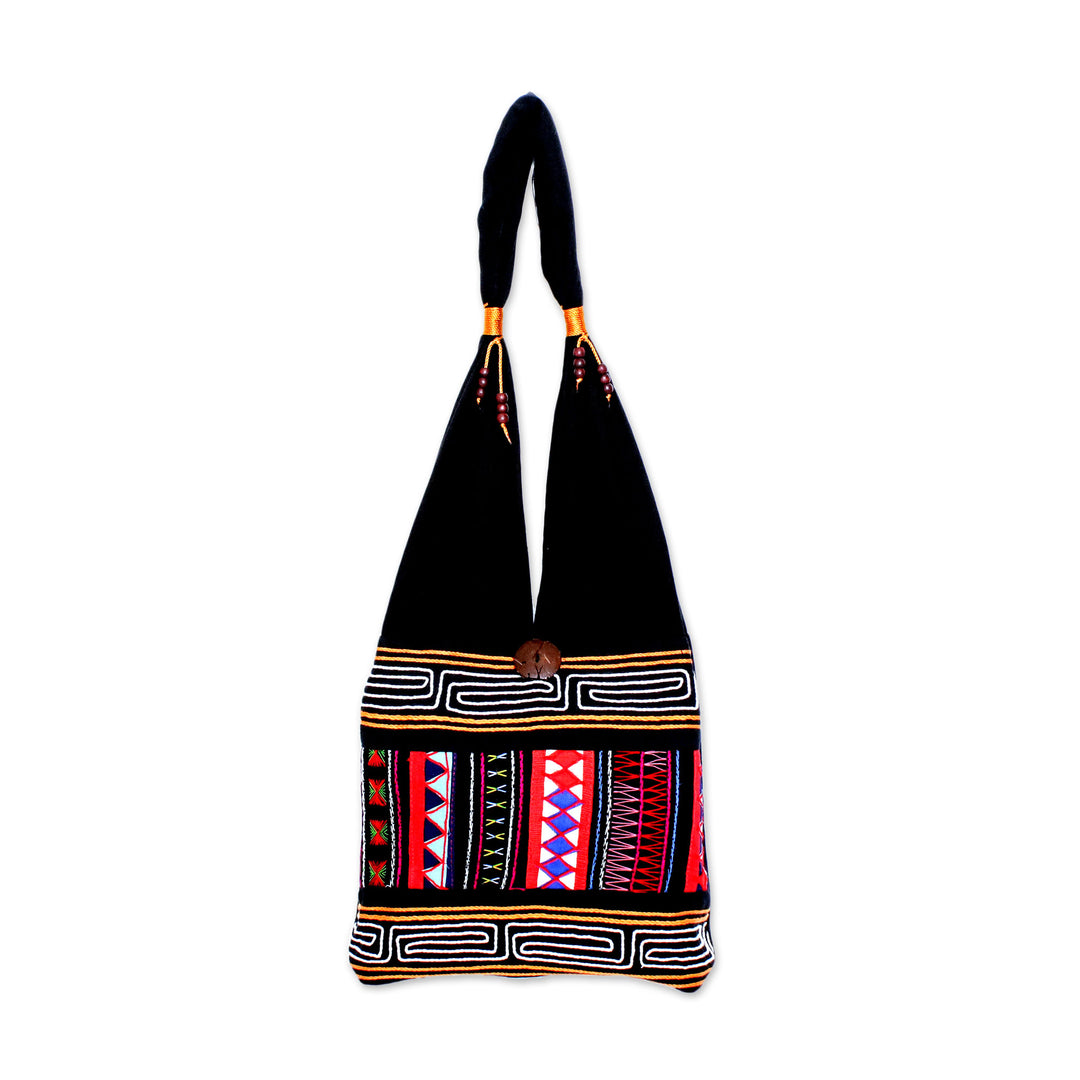 Thai Multicolored Cotton Shoulder Bag with Geometric Motif - Mesmerizing Thai