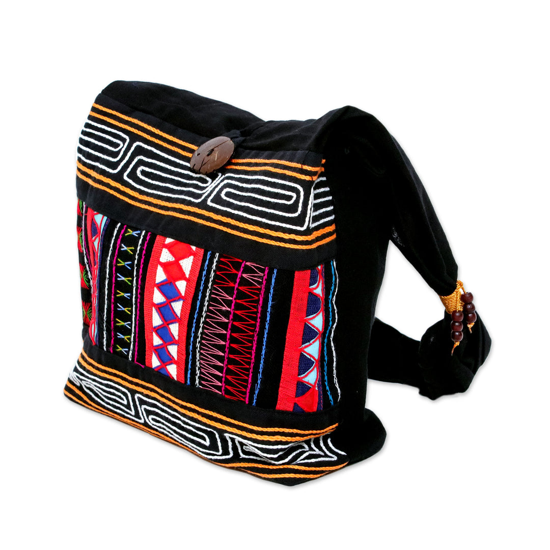 Thai Multicolored Cotton Shoulder Bag with Geometric Motif - Mesmerizing Thai