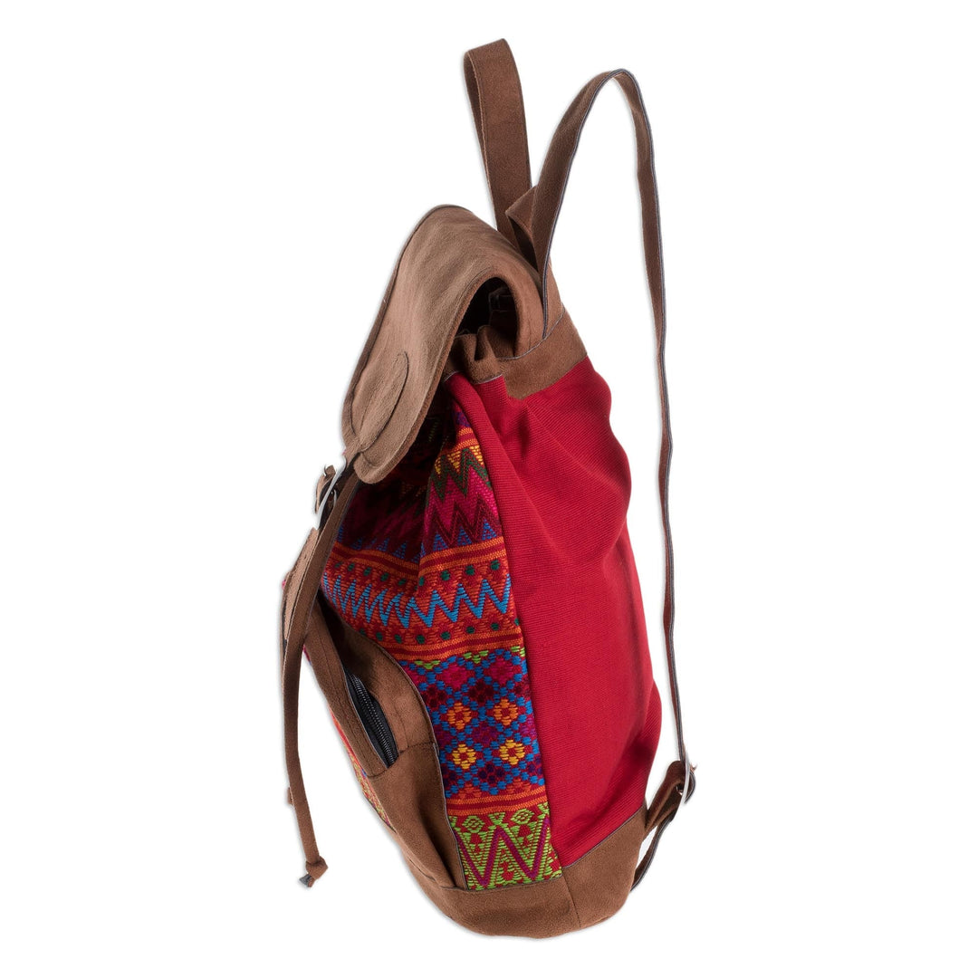 Zigzag Motif Handwoven Cotton Backpack from Guatemala - Flowers of Comalapa