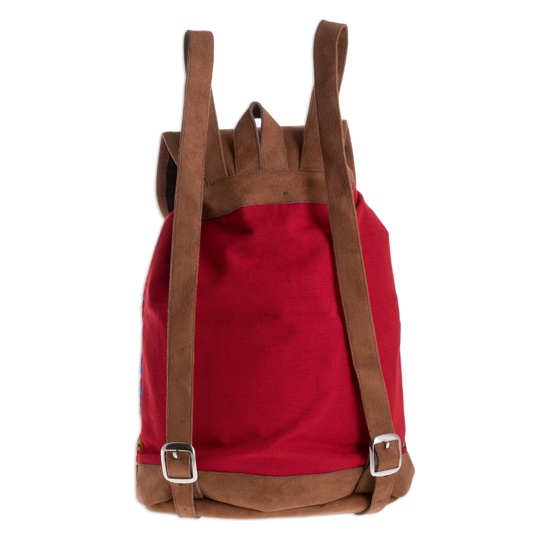 Zigzag Motif Handwoven Cotton Backpack from Guatemala - Flowers of Comalapa