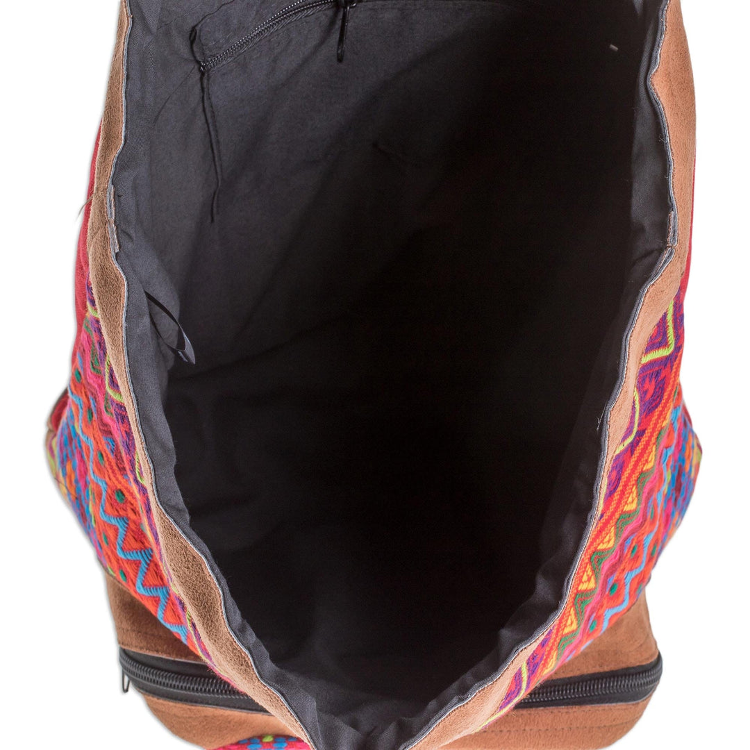 Zigzag Motif Handwoven Cotton Backpack from Guatemala - Flowers of Comalapa