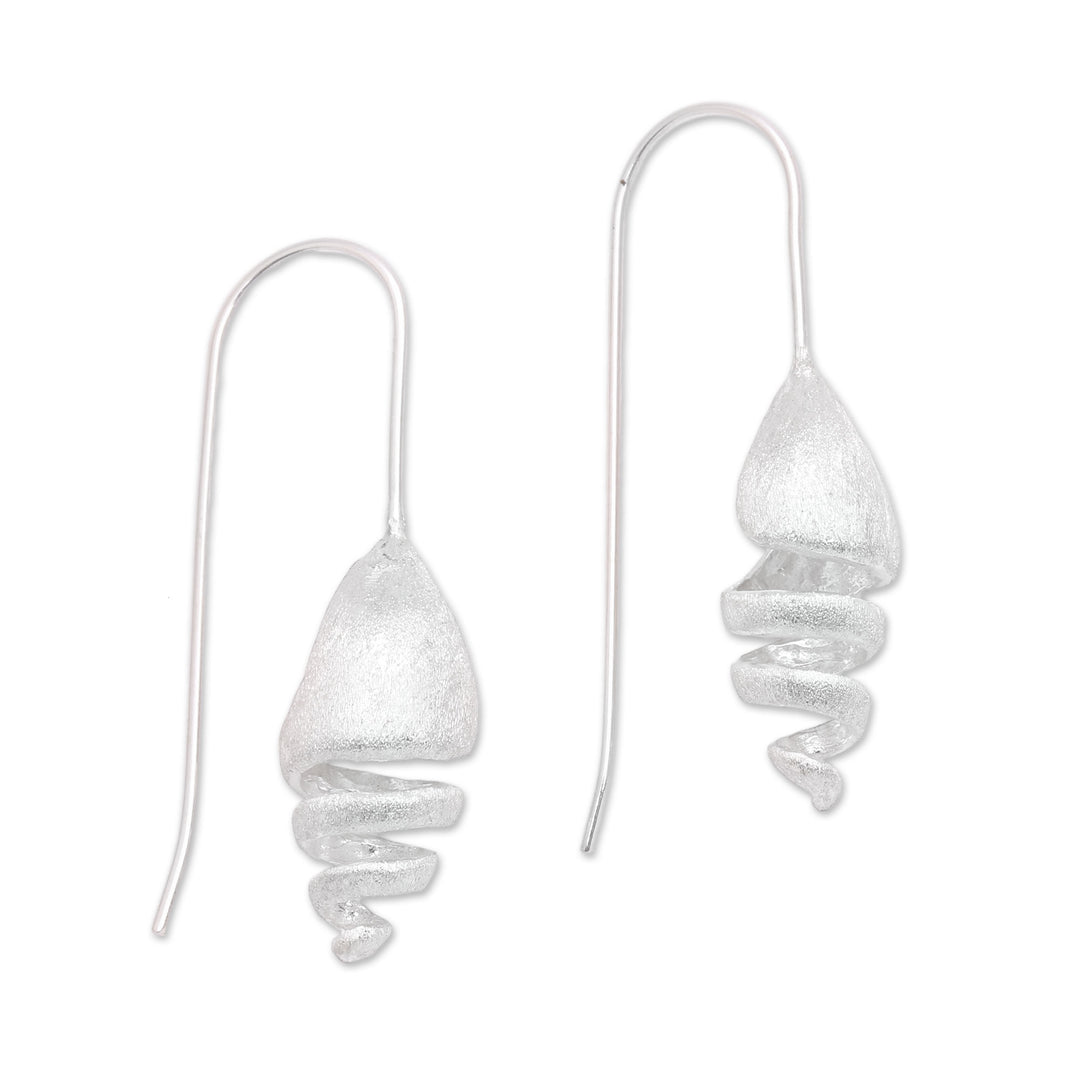 Combination Finish Spiral Shape Sterling Silver Earrings - Glittering Snail Spiral