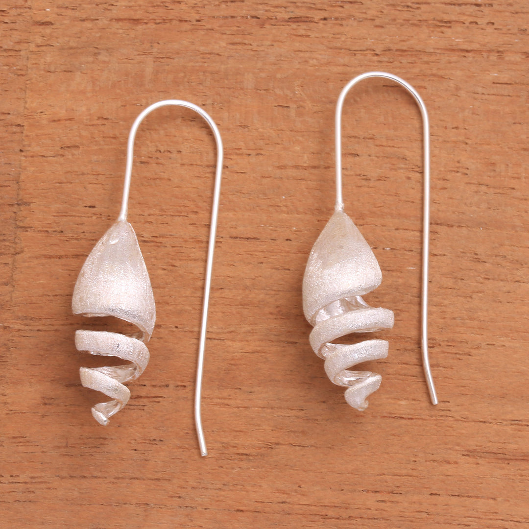 Combination Finish Spiral Shape Sterling Silver Earrings - Glittering Snail Spiral