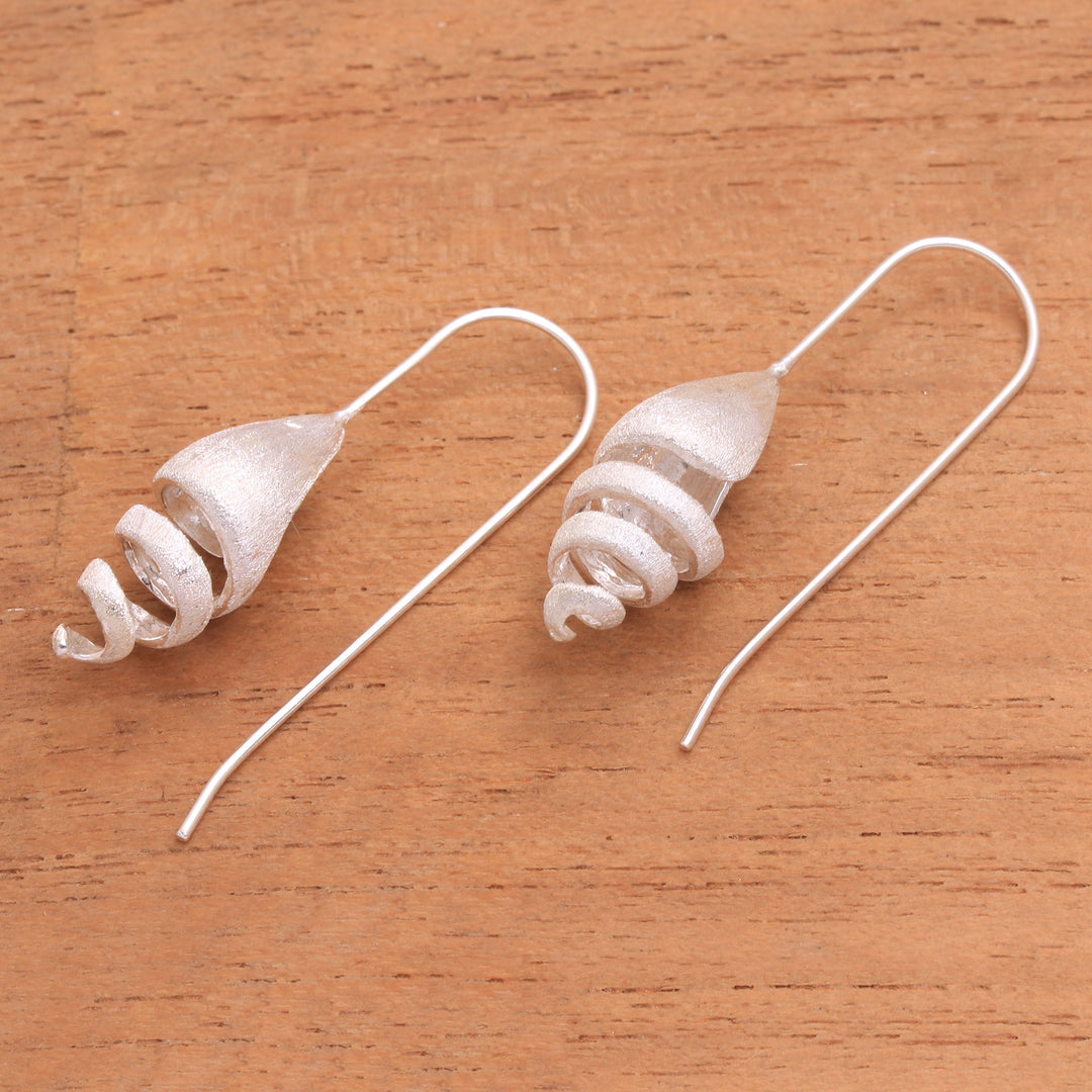Combination Finish Spiral Shape Sterling Silver Earrings - Glittering Snail Spiral