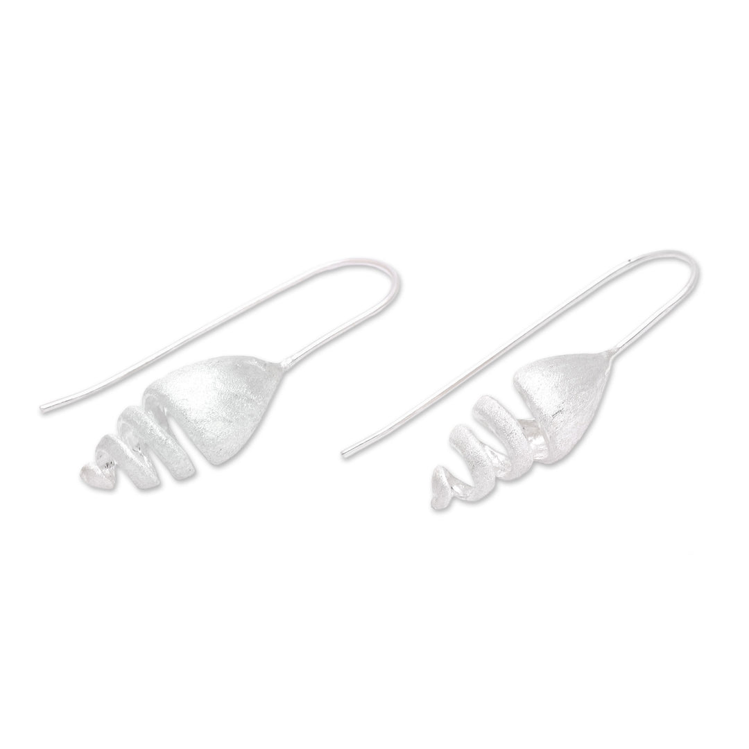Combination Finish Spiral Shape Sterling Silver Earrings - Glittering Snail Spiral