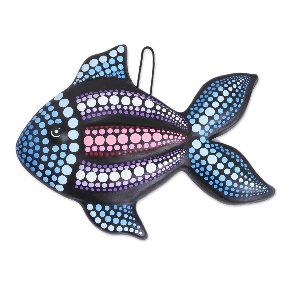 Hand-Painted Ceramic Fish Wall Art from Mexico - Black Fish