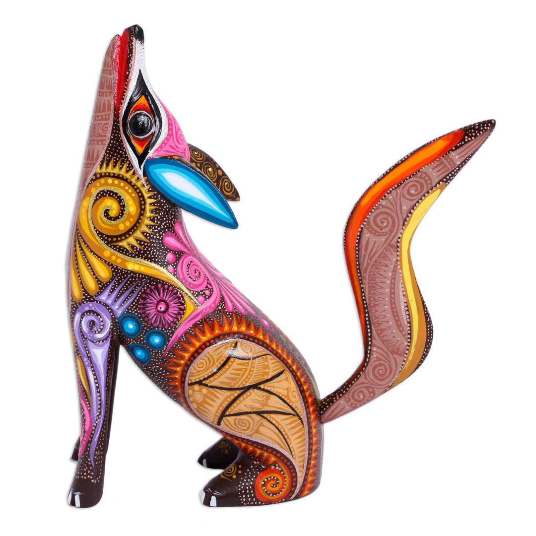 Colorful Copal Wood Alebrije Coyote Figurine from Mexico - Mystical Coyote