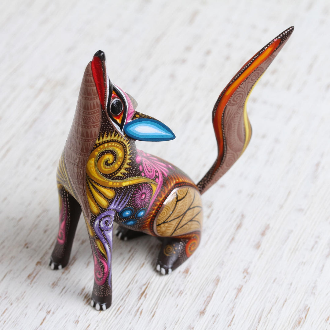 Colorful Copal Wood Alebrije Coyote Figurine from Mexico - Mystical Coyote