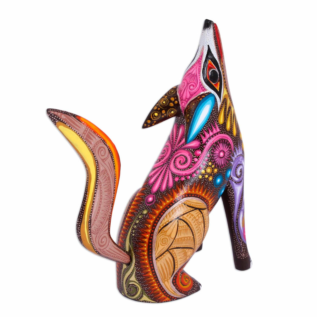 Colorful Copal Wood Alebrije Coyote Figurine from Mexico - Mystical Coyote