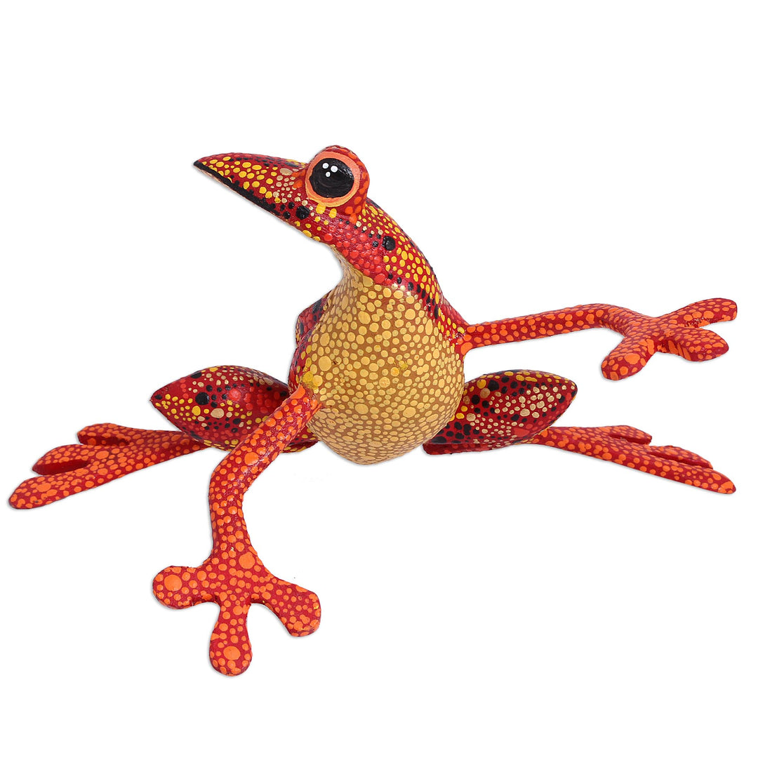 Wood Alebrije Tree Frog Sculpture from Mexico - Lithe Tree Frog