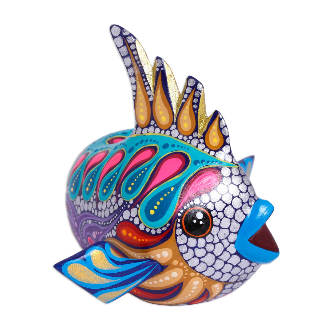 Hand-Painted Wood Alebrije Fish Figurine from Mexico - Shimmering Fish