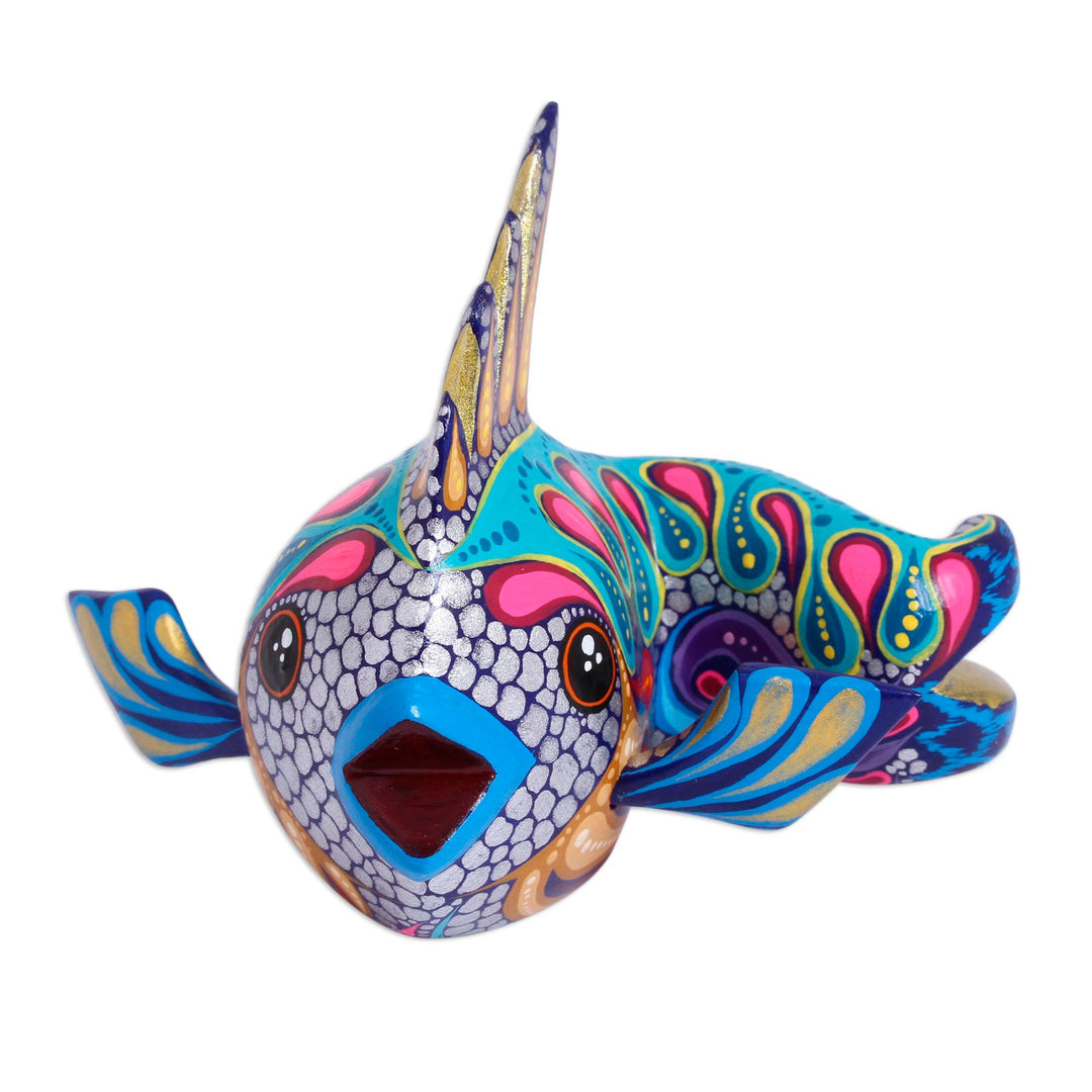 Hand-Painted Wood Alebrije Fish Figurine from Mexico - Shimmering Fish