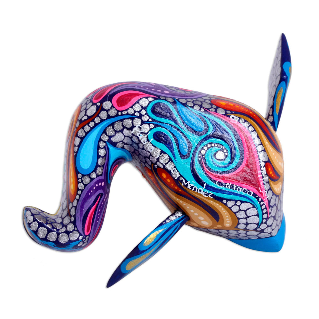 Hand-Painted Wood Alebrije Fish Figurine from Mexico - Shimmering Fish