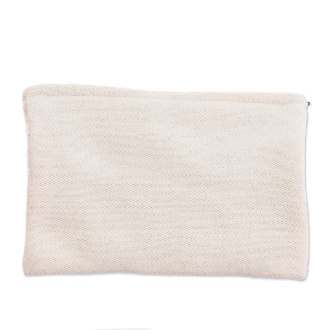 Floral Embroidered Alpaca Blend Clutch in Eggshell from Peru - Vibrant Flowers