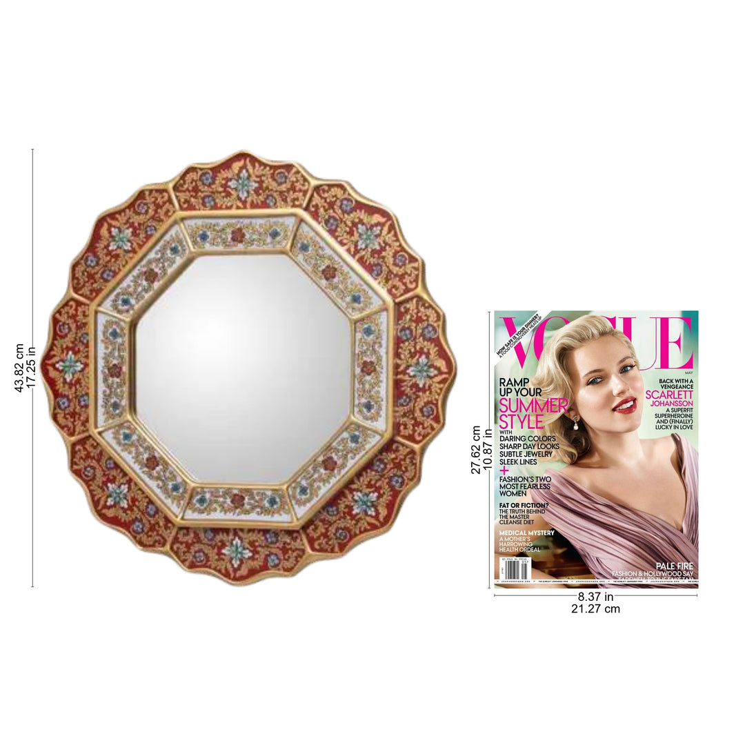 Collectible Floral Peruvian Reverse Painted Glass Mirror - Red Star