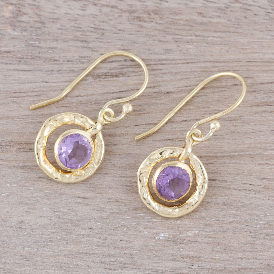 Amethyst and 18k Gold Plated Sterling Silver Dangle Earrings - Glittering Lilac