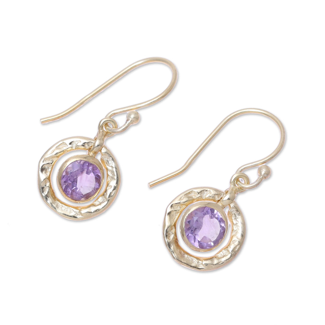 Amethyst and 18k Gold Plated Sterling Silver Dangle Earrings - Glittering Lilac