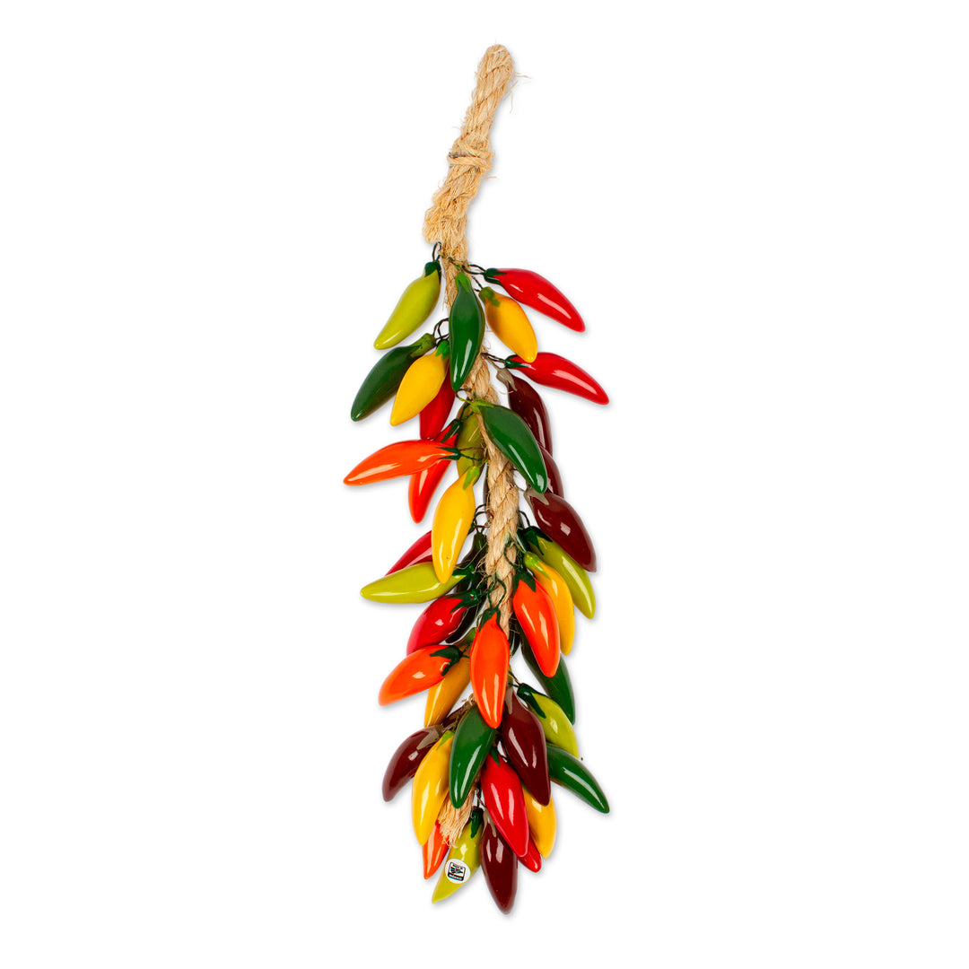Ceramic Jalapeno Pepper Ristra Decorative Accent from Mexico - Jalapeno Bunch