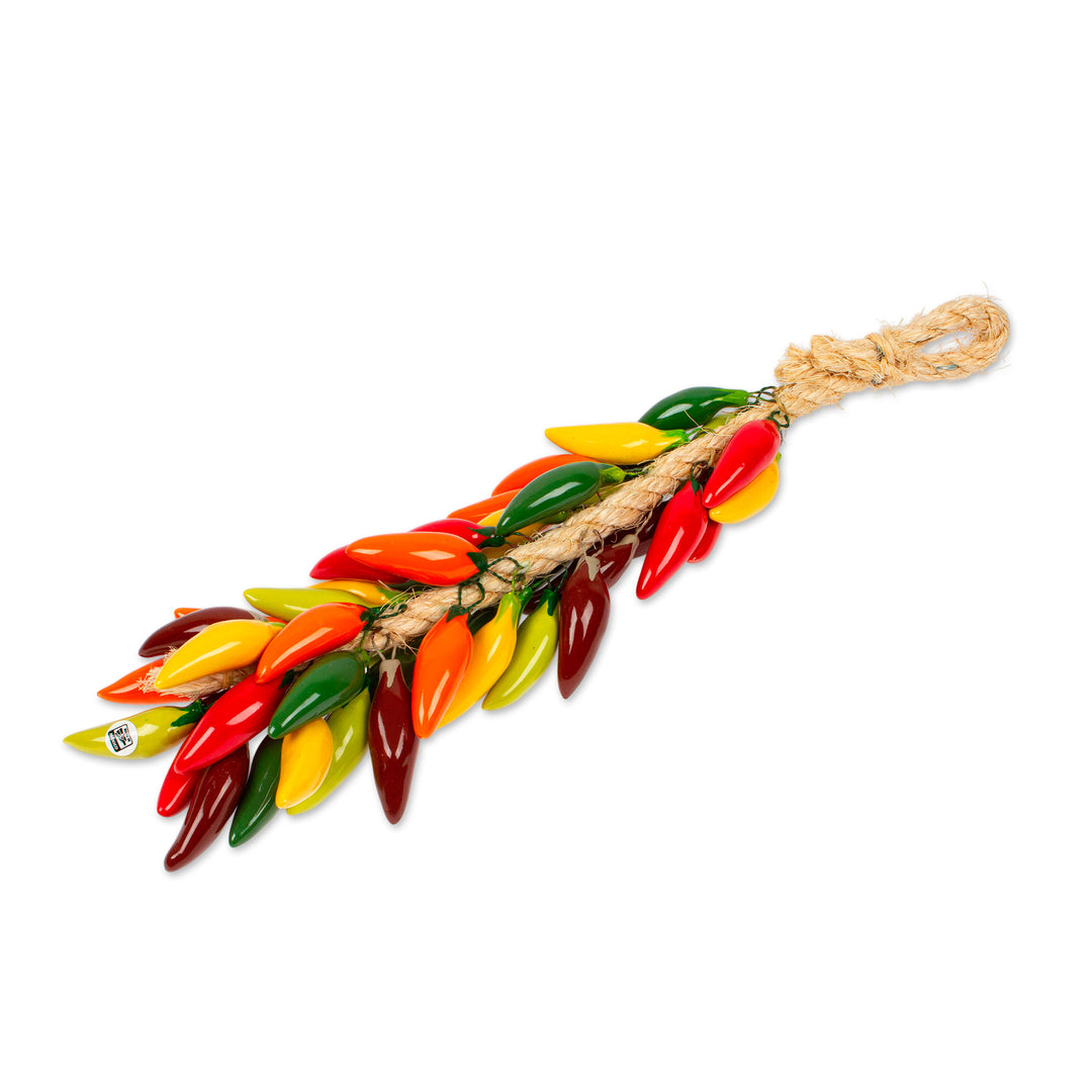 Ceramic Jalapeno Pepper Ristra Decorative Accent from Mexico - Jalapeno Bunch