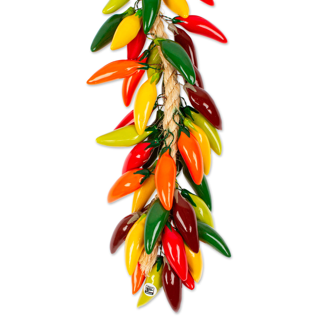 Ceramic Jalapeno Pepper Ristra Decorative Accent from Mexico - Jalapeno Bunch