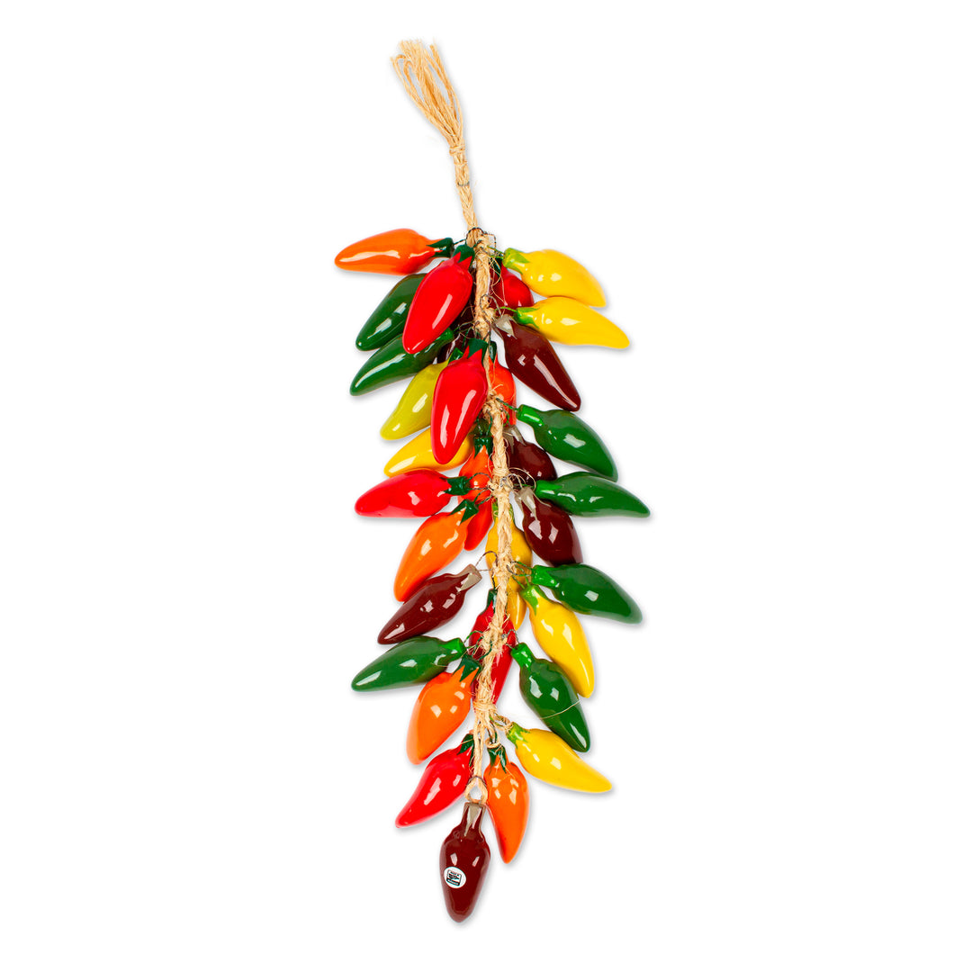 Ceramic Serrano Pepper Decorative Ristra from Mexico - Serrano Bunch